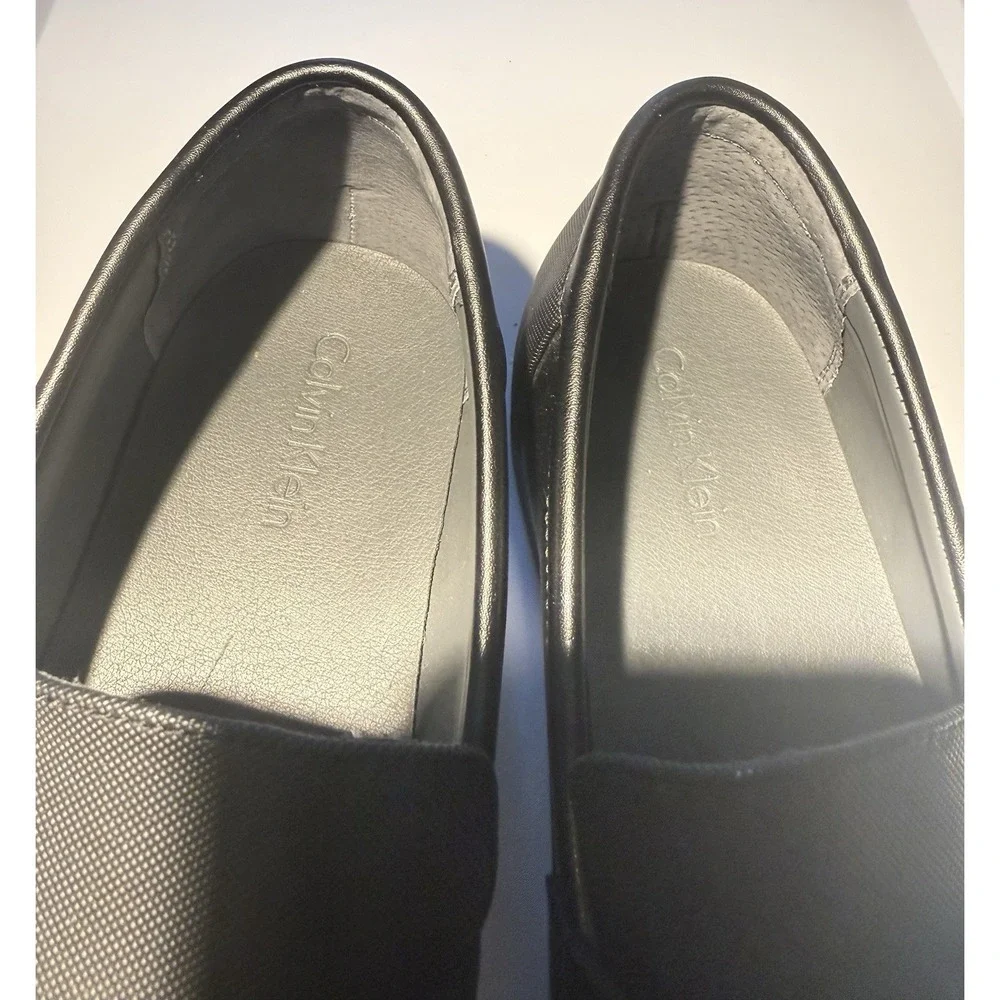 Calvin Klein Jameson Loafers Men 11 Black Leather Textile Square Toe Dress Shoes
